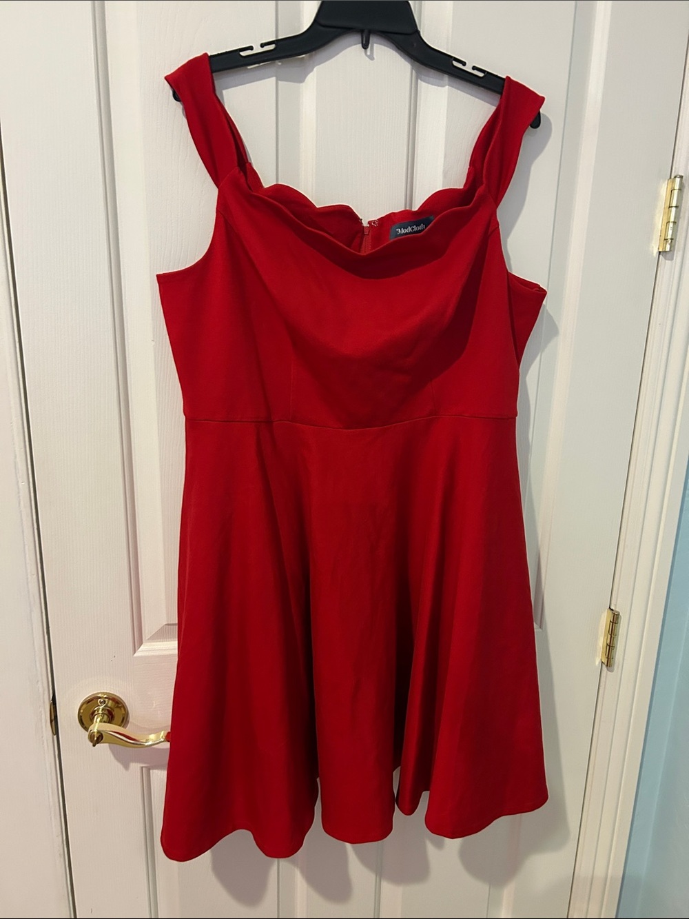 Modcloth Red Scalloped Neck Fit & Flare Mini Dress
